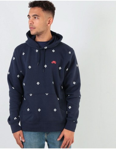 Nike SB Diamond Icon Pullover Hoodie - Obsidian/Sail/Bright Crimson