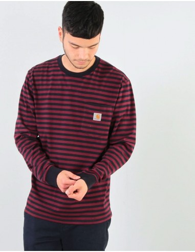 Carhartt WIP L/S Haldon Pocket T-Shirt - Haldon Stripe/Dark Navy/Merlot